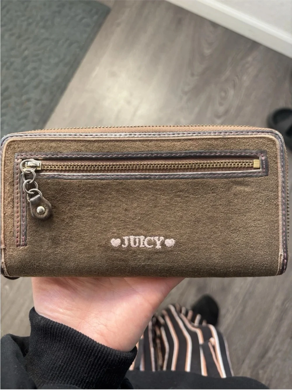 Juicy Couture Olive Wallet with Blush Pink Embroidered Logo